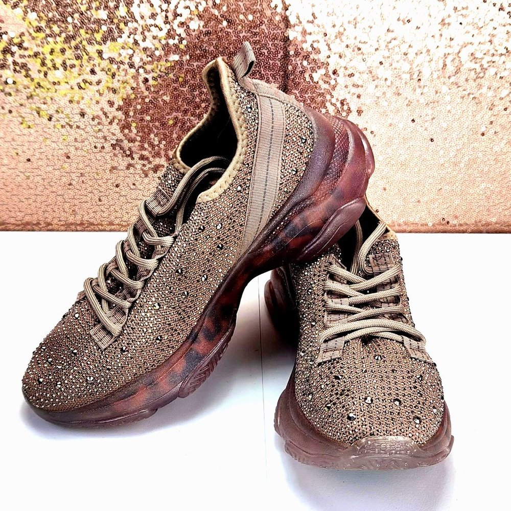 Very G Hella Fashion Sneakers Tennis Shoes 9.5M Mocha/Brown Embellished